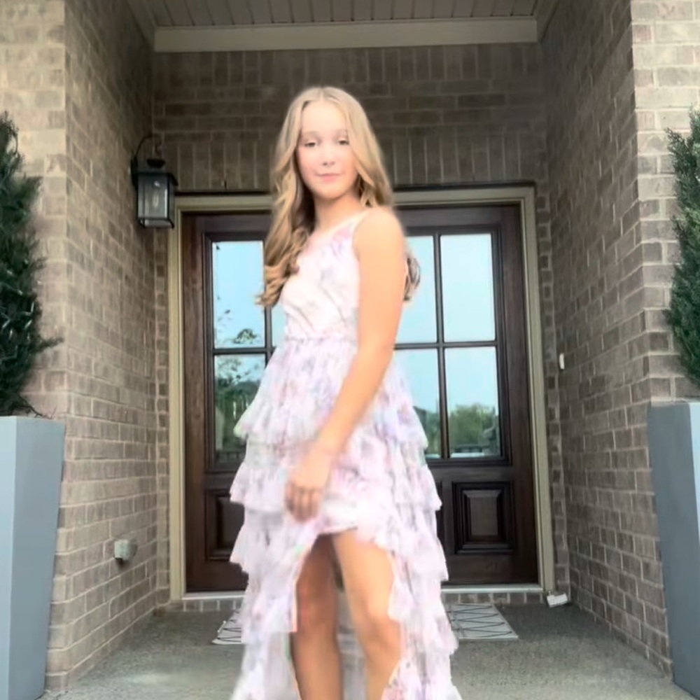 Rare Editions Pink and Purple Floral Tiered Dress